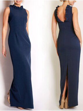 Camilyn Beth Alexandria Ruffled Neck Gown Dress, Navy, Mother of the Bride,12